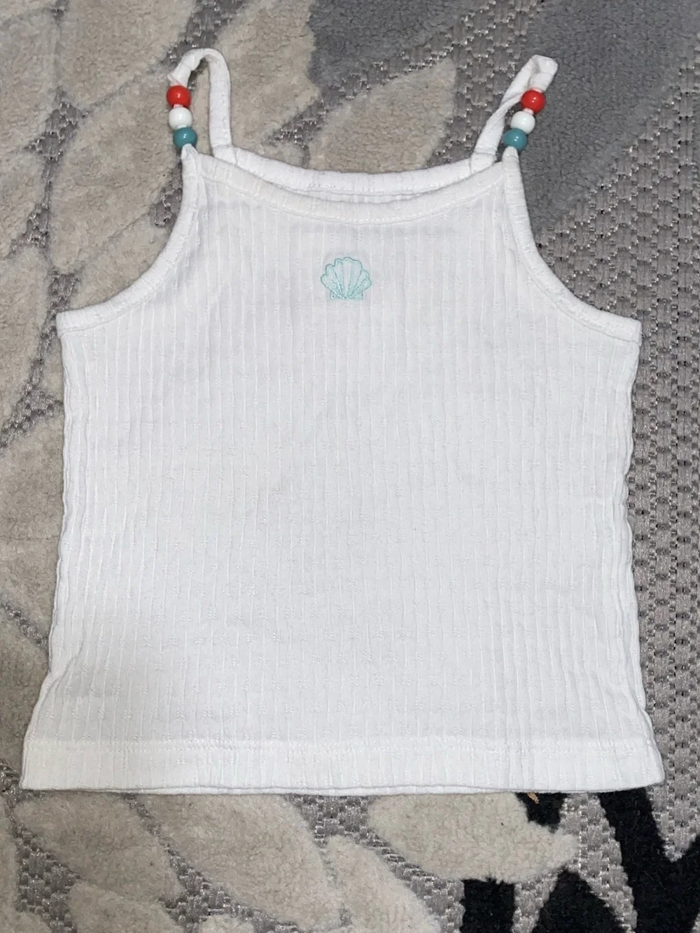 Carter’s Baby Girl White Ribbed Shell Tank Top with Bead-Strap Detail 12 Month